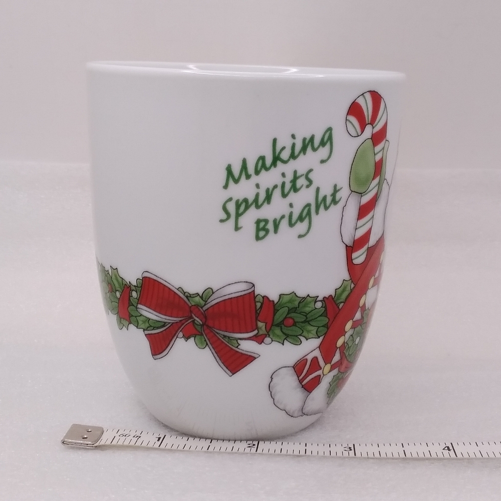 Fitz & Floyd Santa MUG Christmas 'Making Spirits Bright' 12 oz Cup Candy Cane - Picture 3 of 12